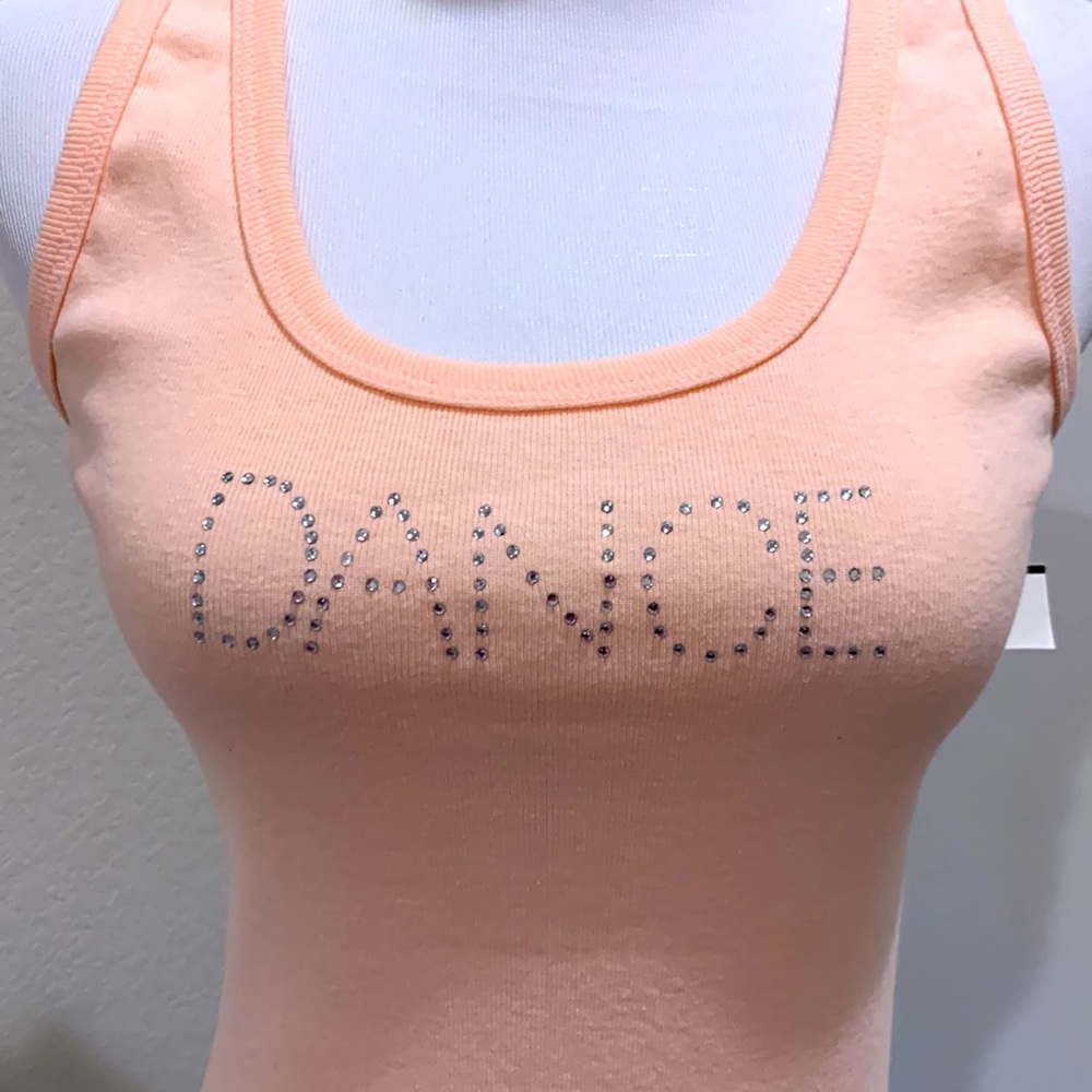 NWT Peach Rhinestoned “DANCE” Tank top
